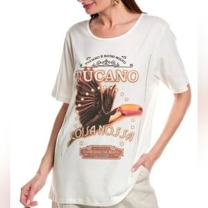 Farm Rio Tucano Coisanossa Cream Brown Toucan Short Sleeve Knit T sz Medium Top